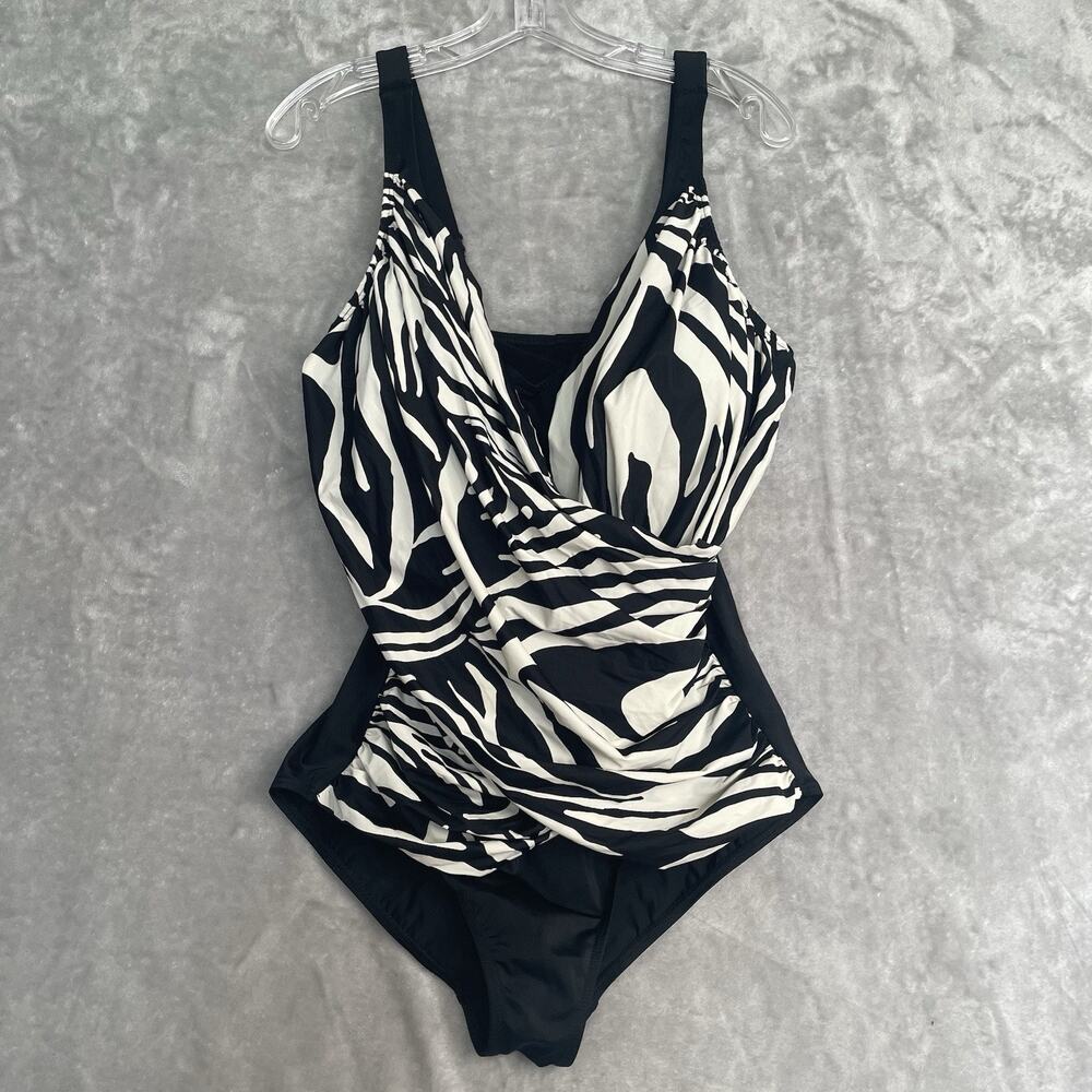 Figure Magic One-Piece Swim Suit Womens 16 Zebra Print Slimming VNeck Adjustable